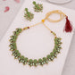 Tehzeeb Creations Sea Green Colour Gold Pleated Stone Studded Necklace With Earrings - Swadesiicart