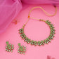 Tehzeeb Creations Sea Green Colour Gold Pleated Stone Studded Necklace With Earrings - Swadesiicart