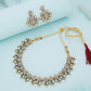 Tehzeeb Creations White Colour Gold Pleated Stone Studded Necklace With Earrings - Swadesiicart