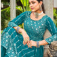 Anaita Blue Faux Georgette Plazzo Suit With Embroidery & Sequins Work