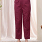 Vaasva Women Magenta Cotton Flax Solid Straight Pants | Swadesiicart
