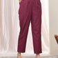 Vaasva Women Magenta Cotton Flax Solid Straight Pants | Swadesiicart