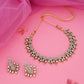 Tehzeeb Creations White Colour Gold Pleated Stone Studded Necklace With Earrings - Swadesiicart