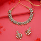 Tehzeeb Creations White Colour Gold Pleated Stone Studded Necklace With Earrings - Swadesiicart