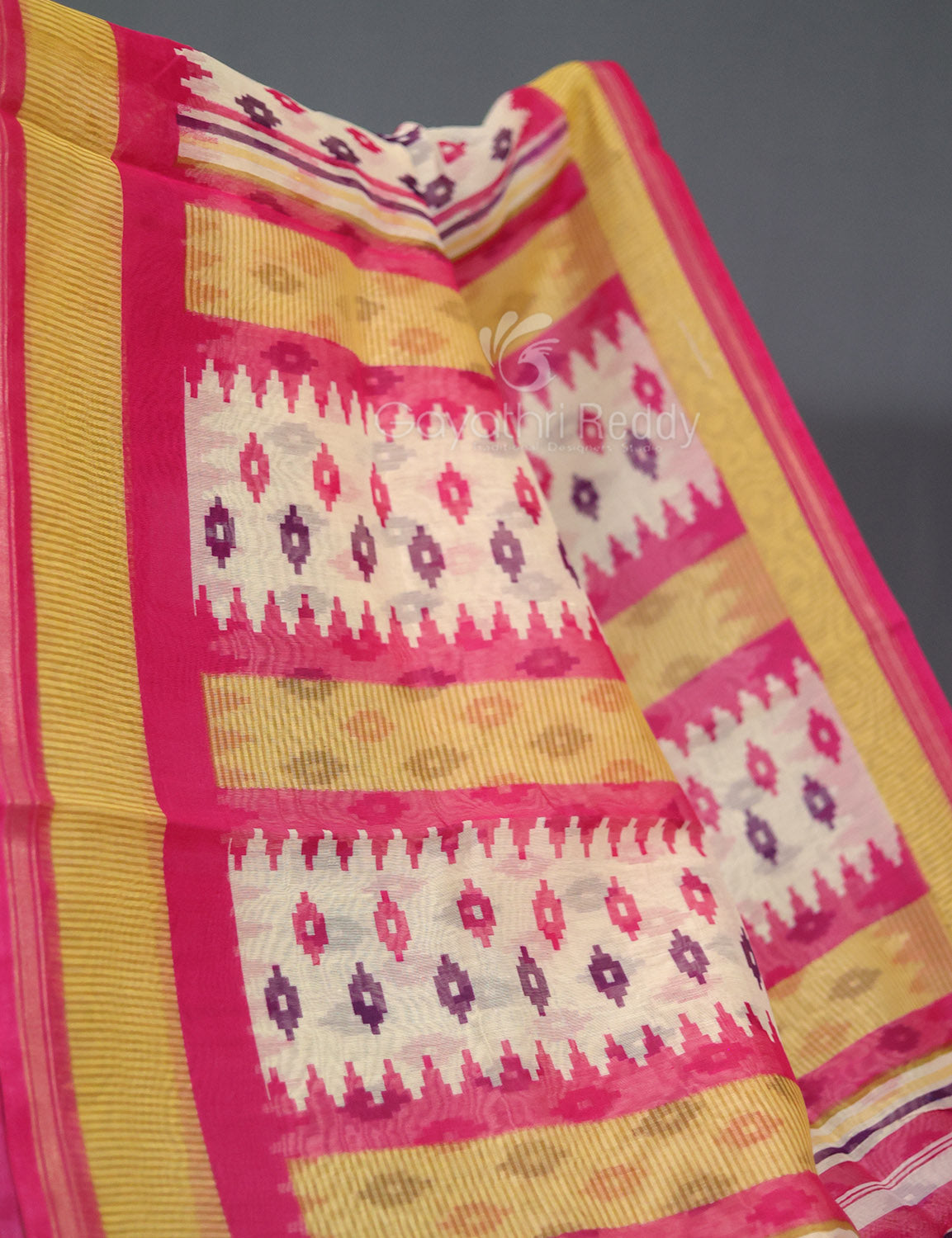Shades of Rani Pink And Red Colour Blouse Patola Print Semi Chanderi Saree By Gayathri Reddy Designer Studio | Swadesiicart