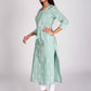 Swasti Women Green & jet stream Geometric Embellished Cold-Shoulder Sleeves Chikankari Floral Kurta | Swadesiicart
