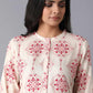 W for Woman Beige Geometric Printed Rayon Straight Kurta and Slim Pant Set