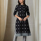W for Woman Black Geometric Printed Pure Cotton Straight Kurta