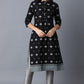 W for Woman Black Geometric Printed Pure Cotton Straight Kurta