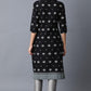 W for Woman Black Geometric Printed Pure Cotton Straight Kurta
