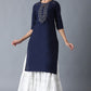 W for Woman Blue Solid kurta with Embroidery on Yoke