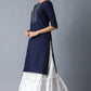 W for Woman Blue Solid kurta with Embroidery on Yoke