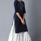 W for Woman Blue Solid kurta with Embroidery on Yoke