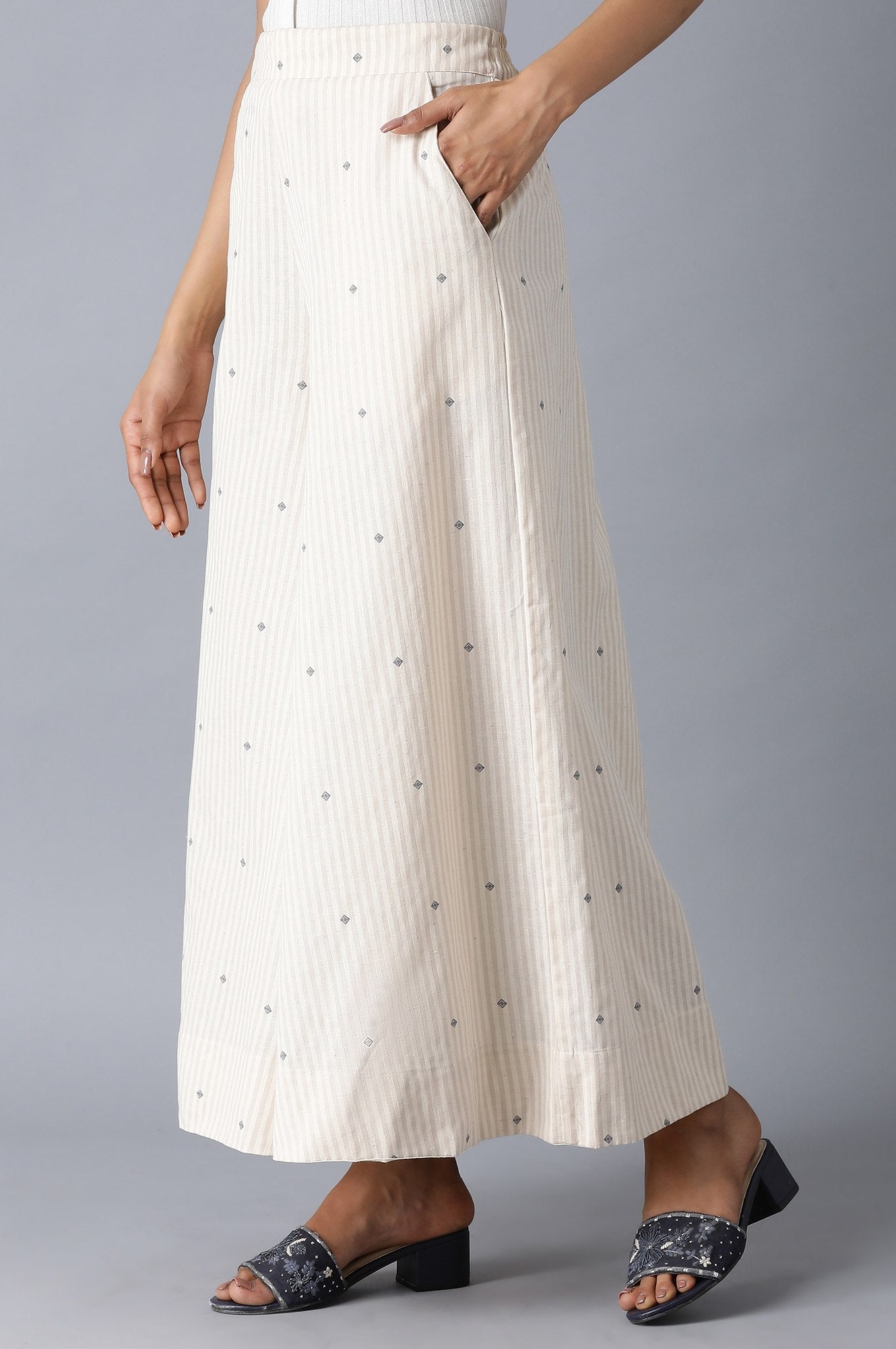 W for Woman Beige Printed Flared Pants