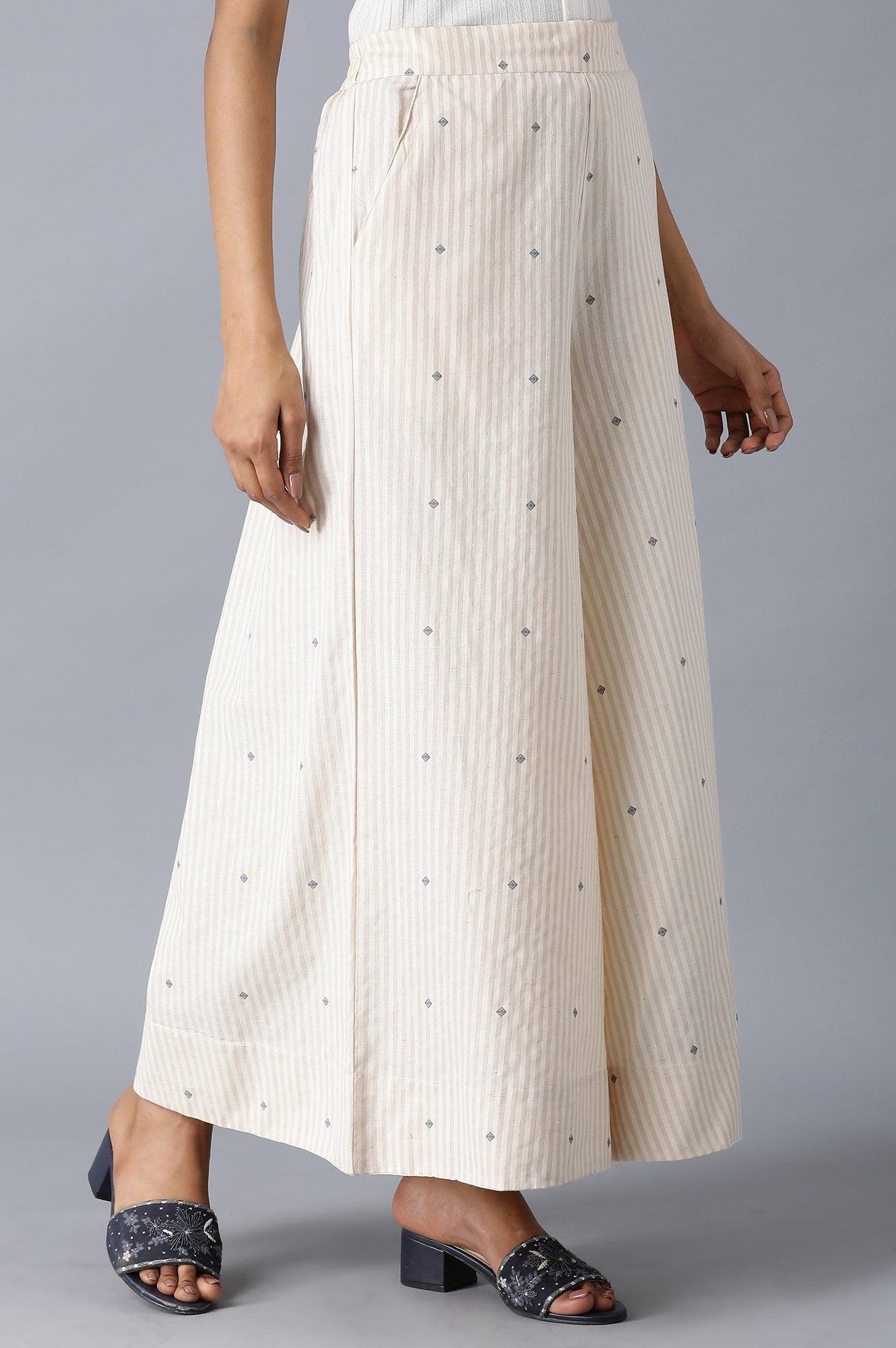W for Woman Beige Printed Flared Pants