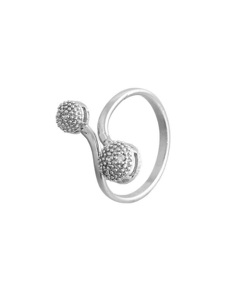 VOJ Silver Plated AD studded Necklace, Earrings With Ring And bracelet - Swadesiicart