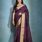 Vishnu Weaves Women's Wine Raw Silk Zari Woven Saree with Blouse - Swadesiicart