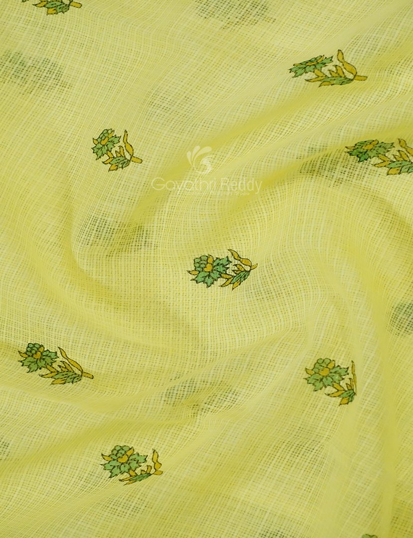 Lime Yellow Colour Block Print Pure Kota Cotton Saree By Gayathri Reddy Designer Studio | Swadesiicart