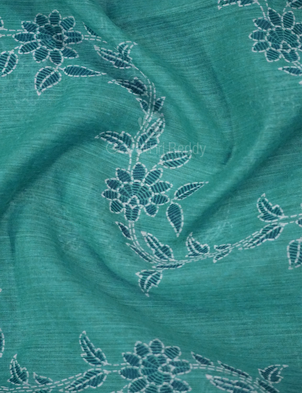 Shades of Light Rama Green Colour Floral Print Semi Chanderi Saree By Gayathri Reddy Designer Studio | Swadesiicart