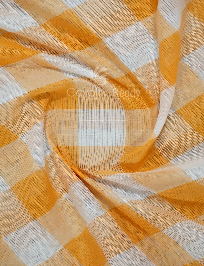Cream And Orange Coloured With Checks Pure Mangalgiri Cotton Saree By Gayathri Reddy Designer Studio | Swadesiicart