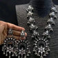 Tehzeeb Creations Women's Silver Colour Oxidised Necklace And Earrings With White Kundan - Swadesiicart