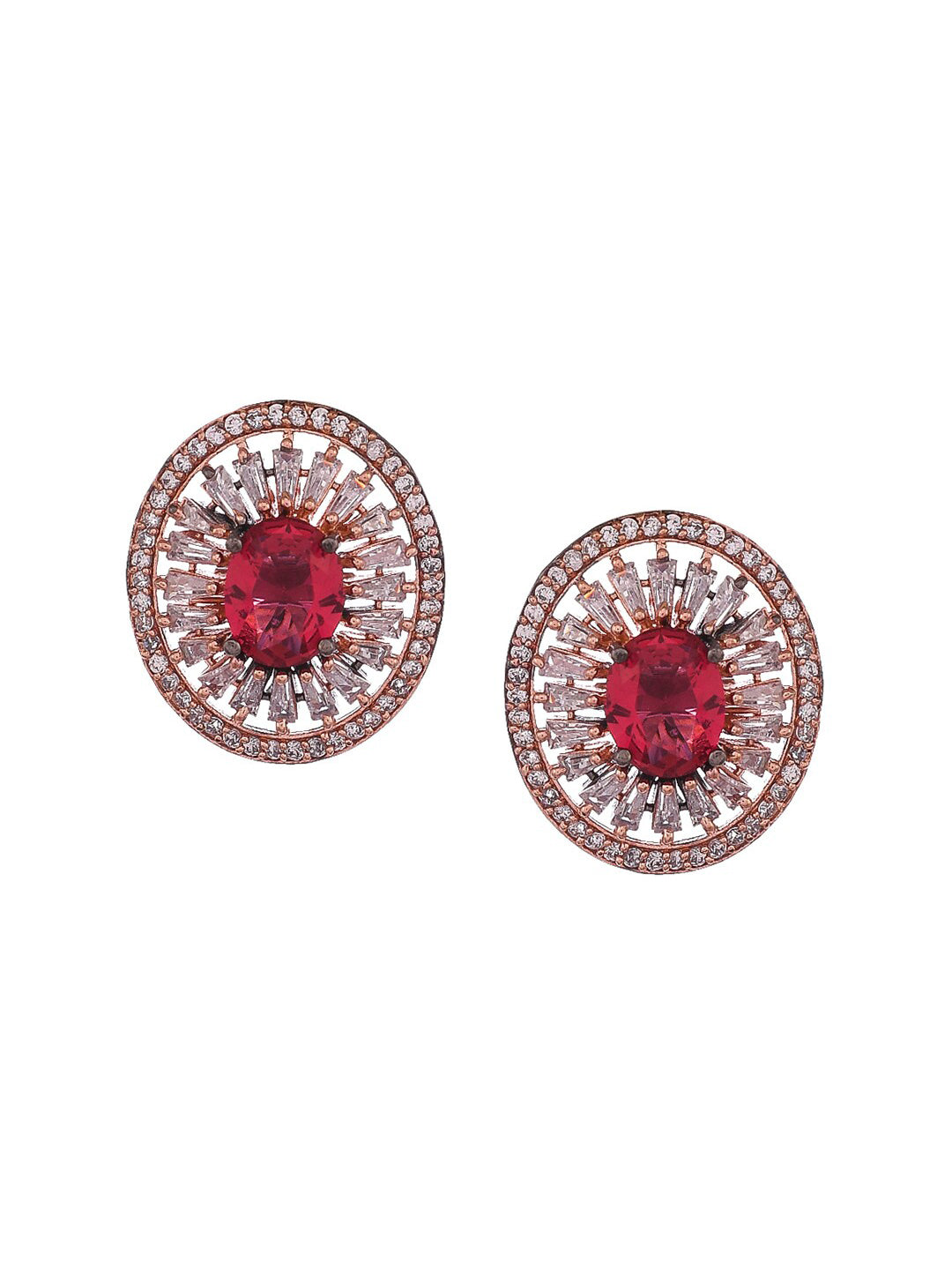 Shoshaa Rose Gold-Polished & White Circular Studs | Swadesiicart