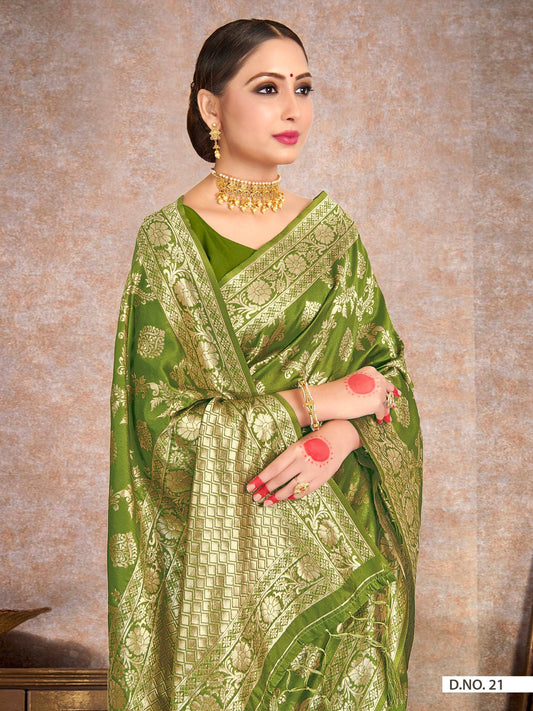 Vardha Pear Green Woven Banarasi Saree | Swadesiicart
