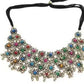 Tehzeeb Creations Women's Silver Color Oxidised Necklace Set With Multi Kundan - Swadesiicart