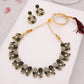 Tehzeeb Creations Luxurious Mendi Gold Polished White & Black Ad Jewellery Choker Necklace Set With Matching Earrings - Swadesiicart