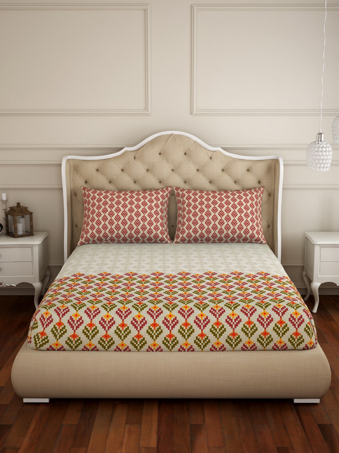 SPACES Atrium Plus Ecom Maroon 210 TC Fitted Cotton Queen Bedsheet With 2 Pillow Covers - Swadesiicart