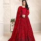 Anaita Red Embroidered Net Anarkali Suit
