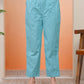 Vaasva Women Turquoise Cotton Flax Solid Straight Pants | Swadesiicart