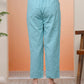 Vaasva Women Turquoise Cotton Flax Solid Straight Pants | Swadesiicart