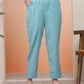 Vaasva Women Turquoise Cotton Flax Solid Straight Pants | Swadesiicart