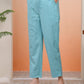 Vaasva Women Turquoise Cotton Flax Solid Straight Pants | Swadesiicart