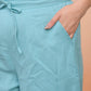 Vaasva Women Turquoise Cotton Flax Solid Straight Pants | Swadesiicart