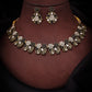 Tehzeeb Creations Luxurious Mendi Gold Polished White & Black Ad Jewellery Choker Necklace Set With Matching Earrings - Swadesiicart