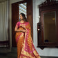 Vardha Sunset Orange Golden Zari Banarasi Chiffon Saree | Swadesiicart