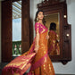 Vardha Sunset Orange Golden Zari Banarasi Chiffon Saree | Swadesiicart