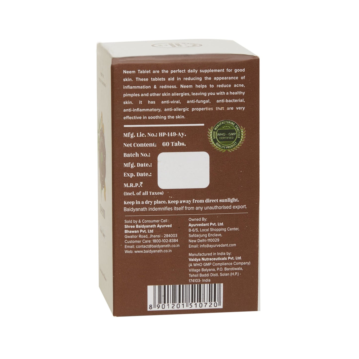 Baidyanath Jhansi Ayurvedant Neem Tablets - Swadesiicart