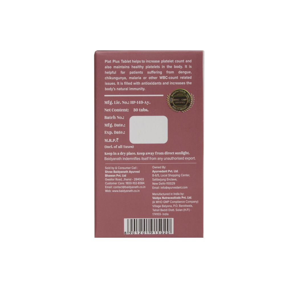 Baidyanath Jhansi Ayurvedant Plat Plus Tablets - Swadesiicart