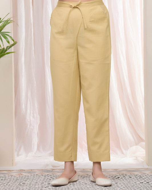 Vaasva Women Cheeku Cotton Flax Solid Straight Pants | Swadesiicart