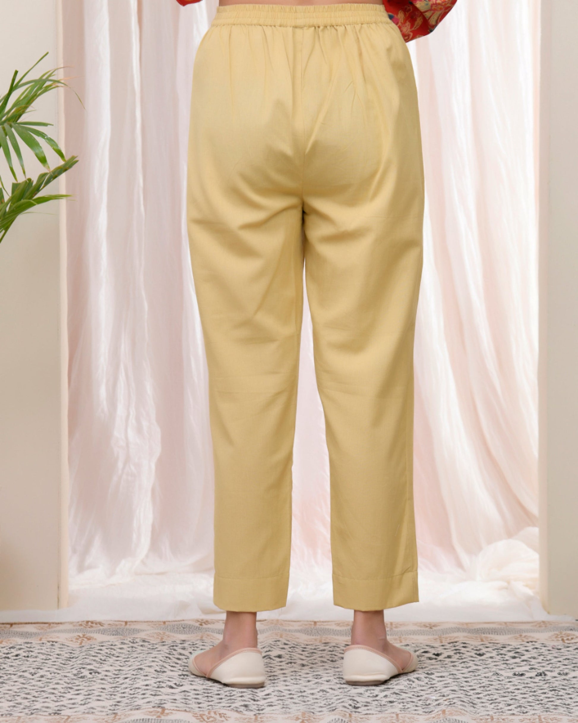 Vaasva Women Cheeku Cotton Flax Solid Straight Pants | Swadesiicart
