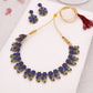 Tehzeeb Creations Luxurious Gold Polished Blue Colour Choker Necklace Set With Matching Earrings - Swadesiicart