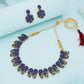 Tehzeeb Creations Luxurious Gold Polished Blue Colour Choker Necklace Set With Matching Earrings - Swadesiicart
