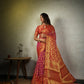 Vardha Magenta Pink Golden Zari Diamond Cross Checks Banarasi Chiffon Saree | Swadesiicart