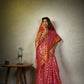 Vardha Magenta Pink Golden Zari Diamond Cross Checks Banarasi Chiffon Saree | Swadesiicart