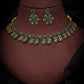 Tehzeeb Creations Luxurious Gold Polished Green Colour Choker Necklace Set With Matching Earrings - Swadesiicart