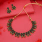 Tehzeeb Creations Luxurious Gold Polished Green Colour Choker Necklace Set With Matching Earrings - Swadesiicart
