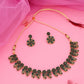 Tehzeeb Creations Luxurious Gold Polished Green Colour Choker Necklace Set With Matching Earrings - Swadesiicart